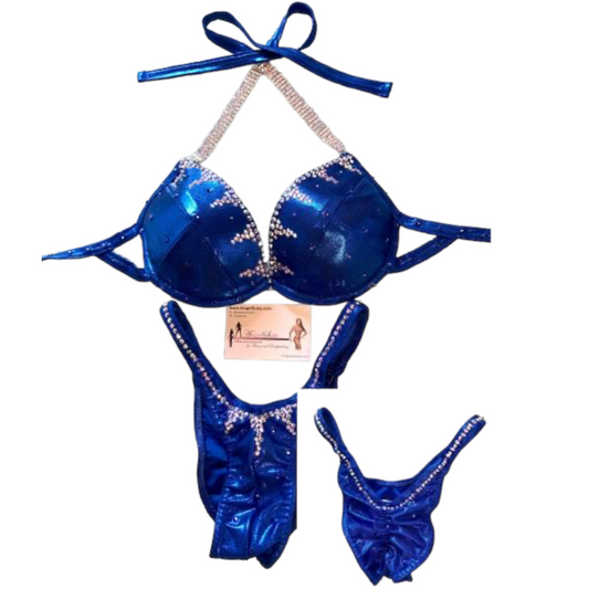 Bikini gotas de cristal azul royal mist, balcon con espuma III, braguita fruncida en la espalda XS